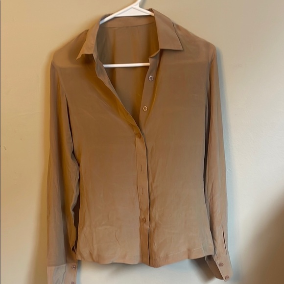 Tops - Elegant Tan Women's Button-Up Shirt (Bin L)